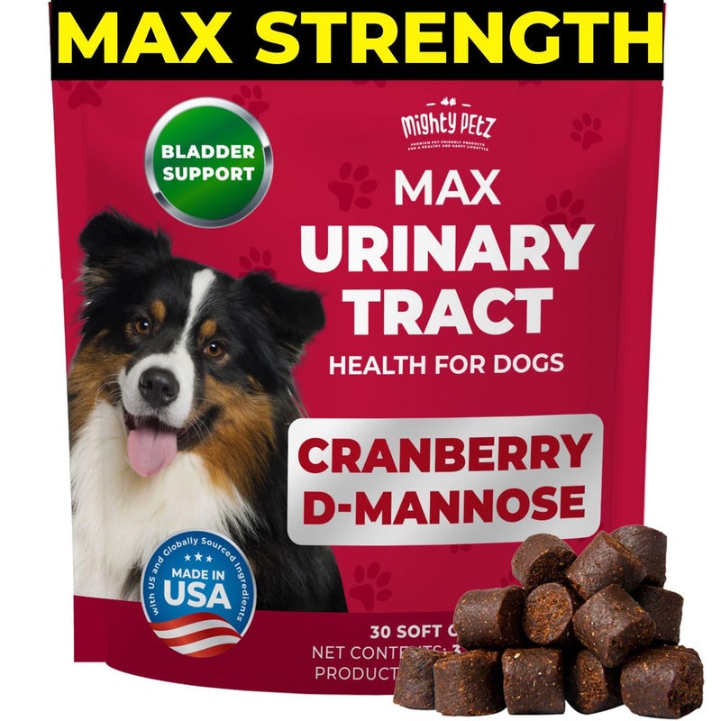 Mighty Petz MAX Cranberry for Dog UTI Treatment - MAX Strength Cranberry Supplement for Dogs + D-Mannose. Bladder Control for Dogs. Urinary Tract Care & Kidney Support Chews - Image 1