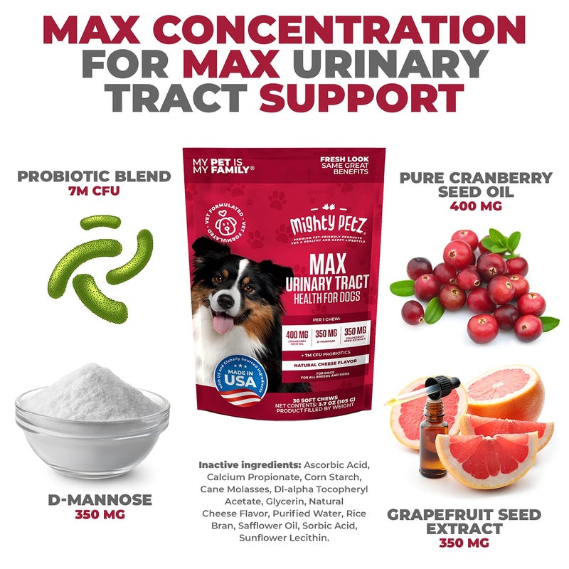 Mighty Petz MAX Cranberry for Dog UTI Treatment - MAX Strength Cranberry Supplement for Dogs + D-Mannose. Bladder Control for Dogs. Urinary Tract Care & Kidney Support Chews - Image 4