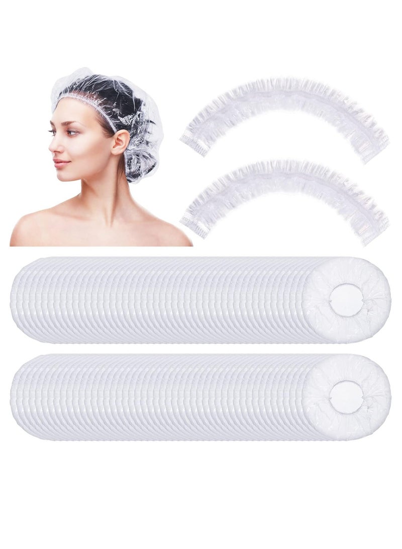 100 Pcs Disposable Shower Caps Bulk 18.2" Plastic Clear Hair Cap Elastic Large Thick Waterproof Bath Caps for Women Hair Care Cleaning Supplies Spa Hotel Hair Salon Home Travel Accessories - Image 1