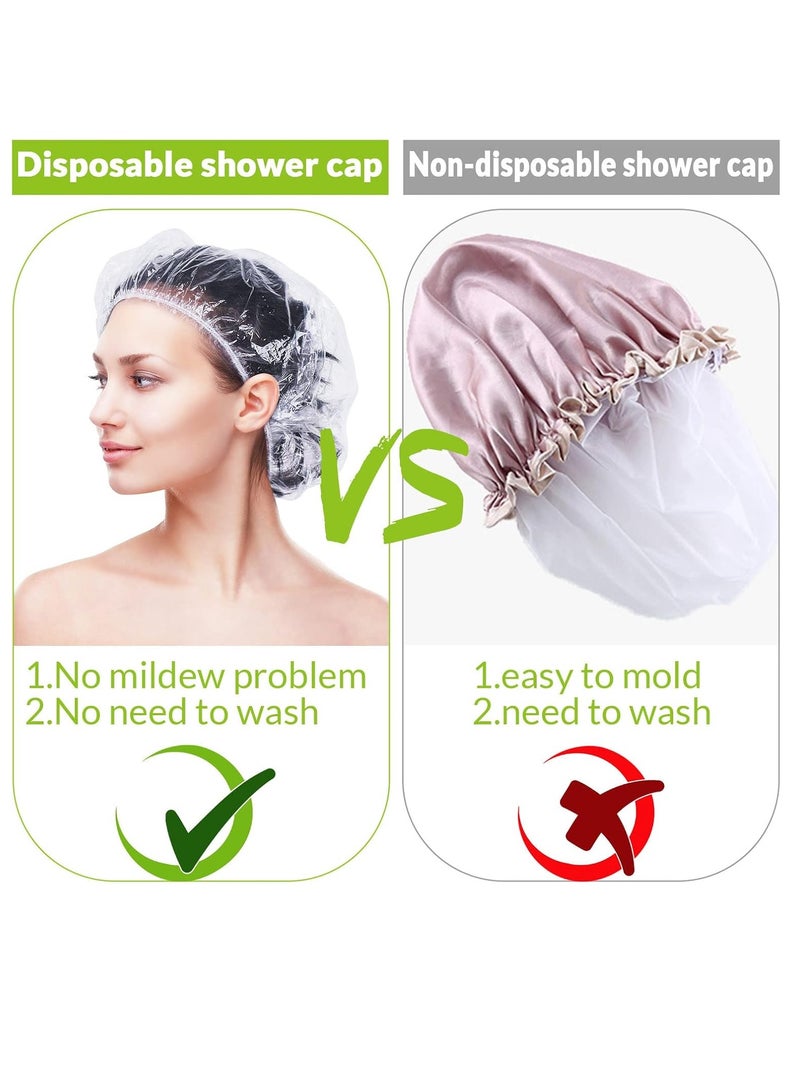 100 Pcs Disposable Shower Caps Bulk 18.2" Plastic Clear Hair Cap Elastic Large Thick Waterproof Bath Caps for Women Hair Care Cleaning Supplies Spa Hotel Hair Salon Home Travel Accessories - Image 5