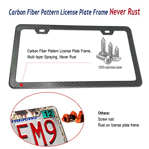 Aootf License Plate Frames Anti Theft- Tamper Proof Carbon Fiber Patterns Car Tag Holder, Heavy Duty Black Aluminum Bracket, Mount Hardware Kit- Stainless Steel Self-Tapping Screws Caps - Image 4