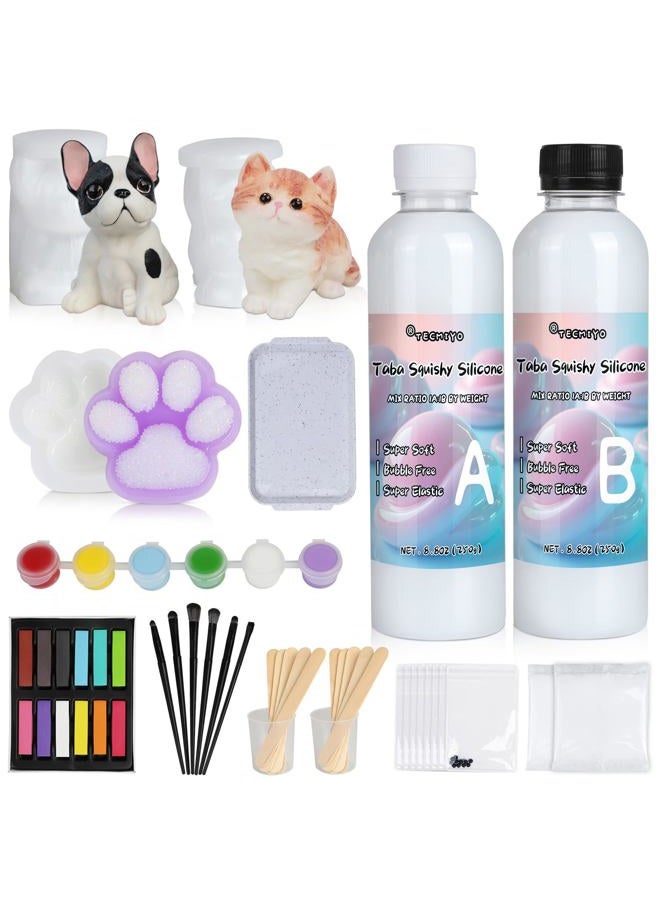 TECMIYO Taba Squishy Making Kit - 18oz 1:1AB Liquid Silicone Set with Paw, Cat and Dog Molds for Handmade Painting - Paint Your Own Squishies - Image 1