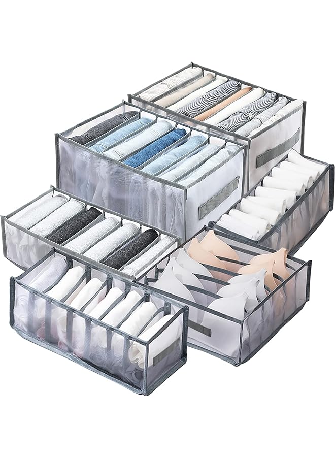 Green Tiger Wardrobe Clothes Organizer for Jeans, Upgraded Drawer Organizers for Clothing with Handle Foldable, Drawer Organizers Clothes for Family (6 Packs: Shirt+Jeans+T-Shirt+Bra+Underwear+Socks, Gray) - Image 1