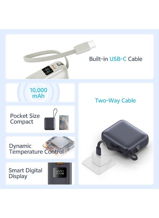 QCY Power Bank 10000mAh 35W Fast Charging PB10C-B – Portable Charger with Built-in USB-C Cable, PD & QC Fast Charge Support, Compact Travel Power Bank grey - Image 5