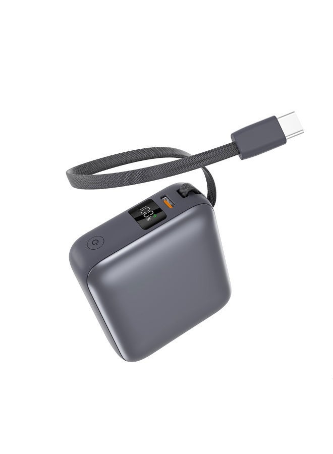 QCY Power Bank 10000mAh 35W Fast Charging PB10C-B – Portable Charger with Built-in USB-C Cable, PD & QC Fast Charge Support, Compact Travel Power Bank grey - Image 1