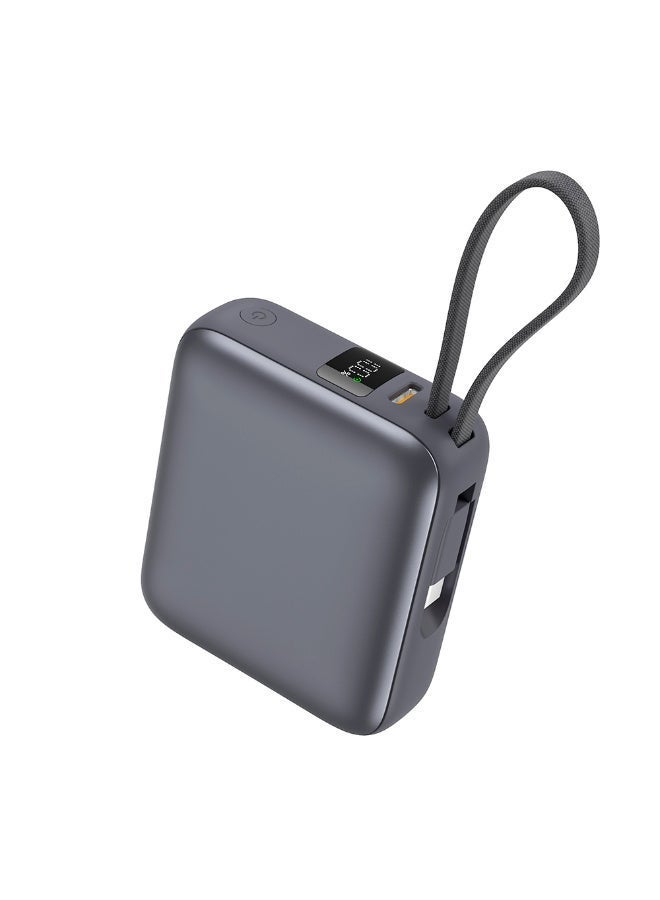 QCY Power Bank 10000mAh 35W Fast Charging PB10C-B – Portable Charger with Built-in USB-C Cable, PD & QC Fast Charge Support, Compact Travel Power Bank grey - Image 2