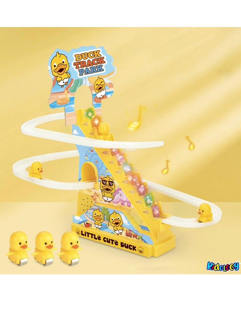 Kidology Kids Electric Stair Climbing Track Toy, Spinning Duck Toys with Flashing Lights and Music for Toddler Boys Girls (Track and 3 Ducks) - Image 1