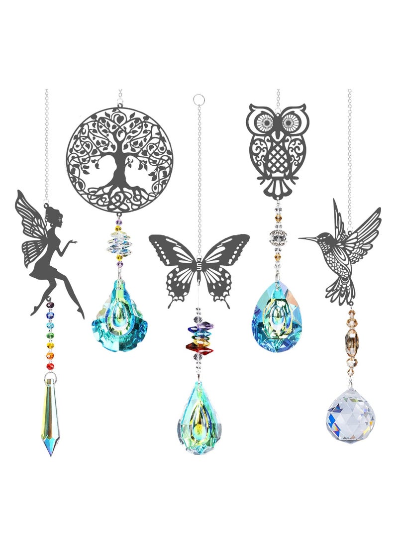 XiuWoo Crystal Suncatchers with Prisms Hanging, Sun Catcher Decor Indoor Rainbow Maker Ornament Owl Hummingbird Butterfly Prism Suncatchers, Wind Chime Windows Garden Decorations Pack of 5 - Image 1