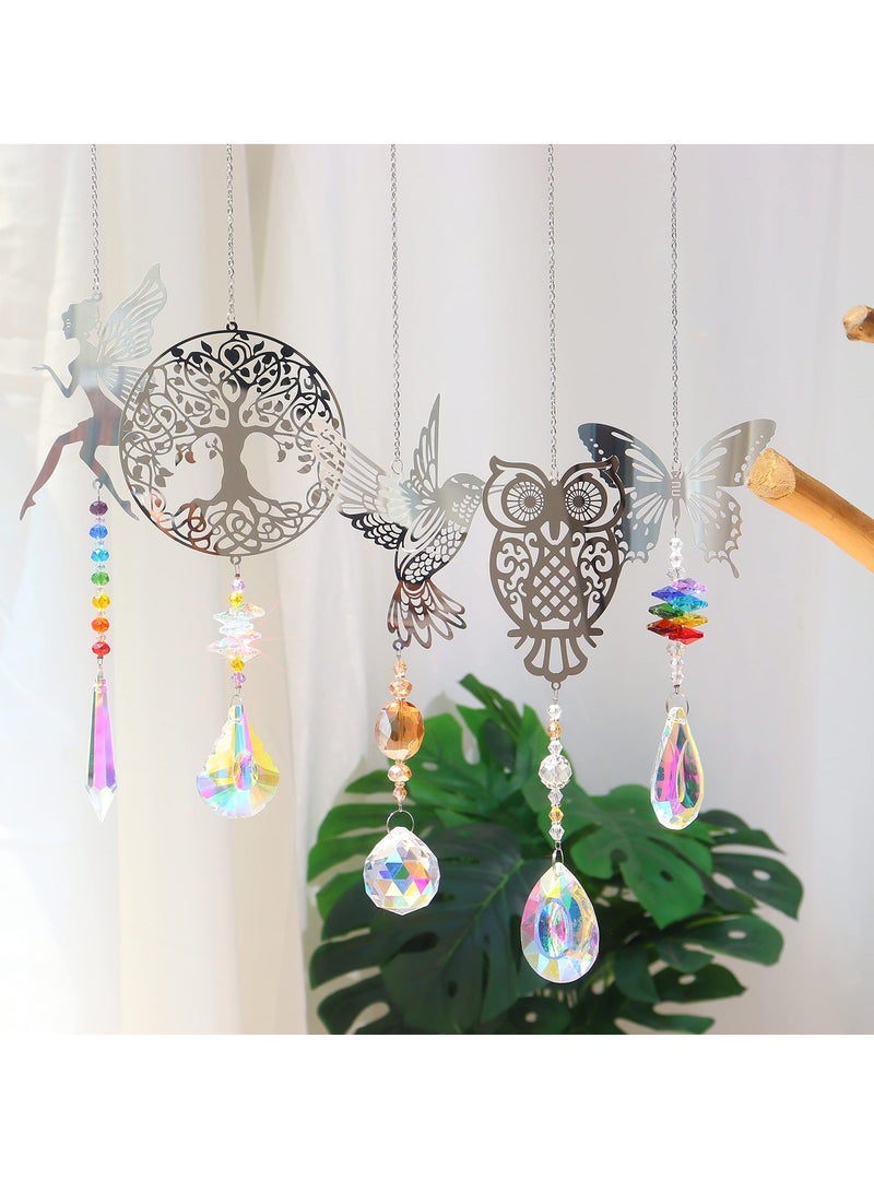 XiuWoo Crystal Suncatchers with Prisms Hanging, Sun Catcher Decor Indoor Rainbow Maker Ornament Owl Hummingbird Butterfly Prism Suncatchers, Wind Chime Windows Garden Decorations Pack of 5 - Image 2