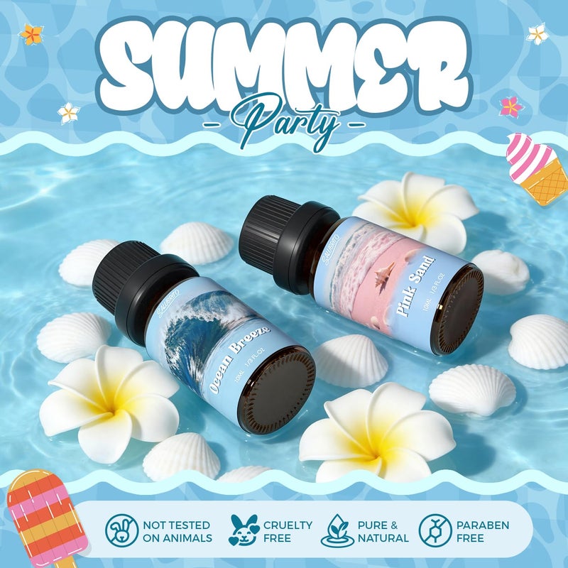 SALUBRITO Summer Fragrance Oils Set, Premium Essential Oils Set for Diffuser, Candle, Soap Making, Fresh Cotton, Coconut, Mojito, Pineapple, Ocean Breeze, Pink Island, Strong Scented Oils - Image 2