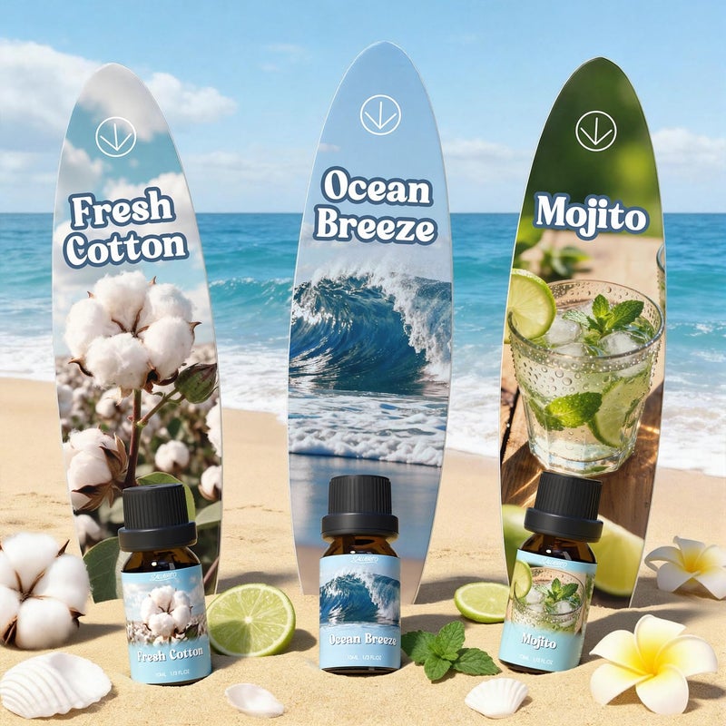 SALUBRITO Summer Fragrance Oils Set, Premium Essential Oils Set for Diffuser, Candle, Soap Making, Fresh Cotton, Coconut, Mojito, Pineapple, Ocean Breeze, Pink Island, Strong Scented Oils - Image 3