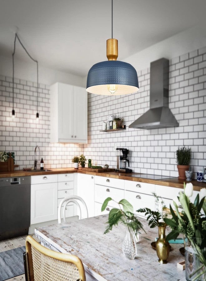 Darkaway Pendant Light Fixtures Ceiling Hanging with Hammered Metal Shade, Modern Pendant Light for Kitchen Island Lighting Hanging Lamp Adjustable Height, Medium - Image 3