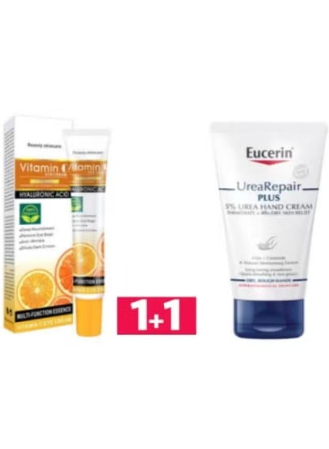 Disaar Beauty Eye Whitening Cream Anti Wrinkle Ageing Vitamin С Organic Multicolour 25ml+Urearepair Plus 5% Urea Hand Cream With Ceramides Dry And Rough Skin 75ml  - Image 1