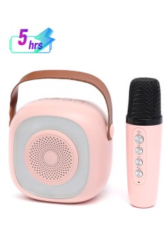 Generic Mini Karaoke Machine Wireless Bluetooth Karaoke Microphone Portable Bluetooth Speaker with Wireless Microphone with LED Light, Gift Pink for Kids and Adults  - Image 1