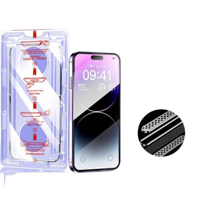غطاء هاتف بGlass باللون أسود لـ iPhone 15 / 15 Plus / 15 Pro / 15 Pro Max مع مكافحة التطفل ومقاومة بصمات الأصابع مع مقاوم للصدمات مع حماية من السقوط مع مقاومة الغبار للمدرسة - Image 3