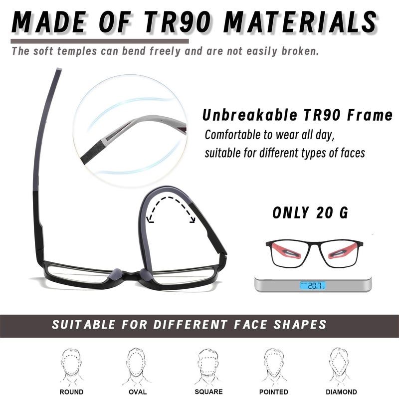 Hubeye 5 Pairs TR90 Sports Reading Glasses for Men and Women Ultralight Flexible Anti-Blue Light Readers +1.5 - Image 3