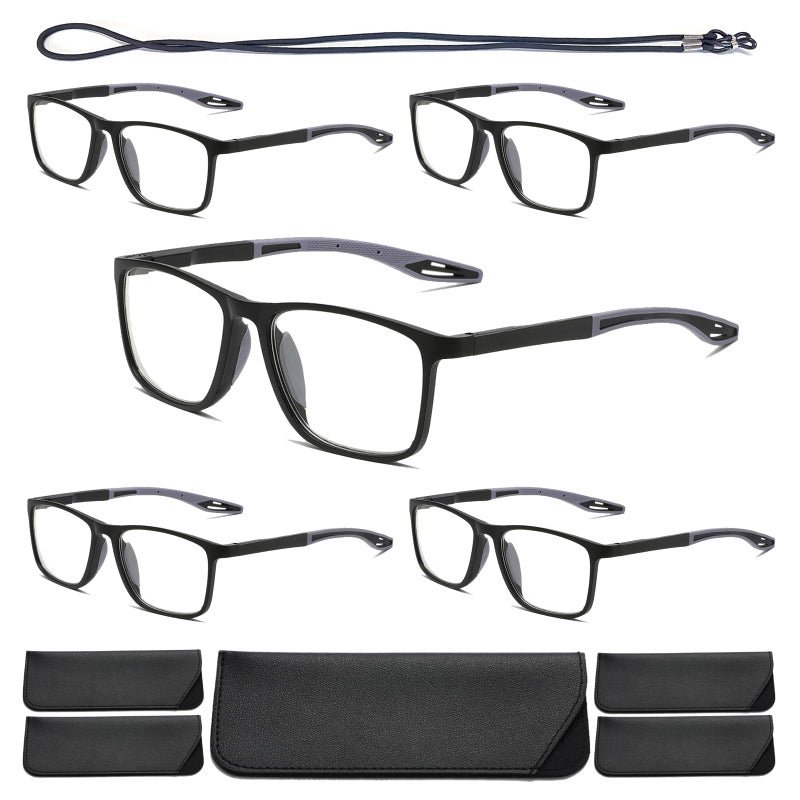 Hubeye 5 Pairs TR90 Sports Reading Glasses for Men and Women Ultralight Flexible Anti-Blue Light Readers +1.5 - Image 1