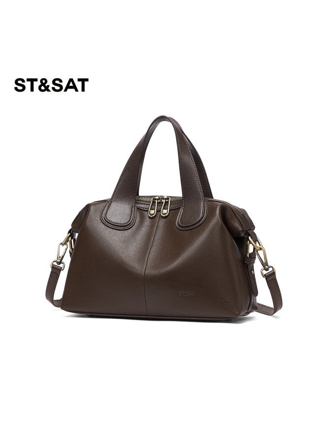 St&sat Women's Large Capacity Cowhide Commuter Shoulder Crossbody Handheld Boston Pillow Bag Birthday Gift - Image 5