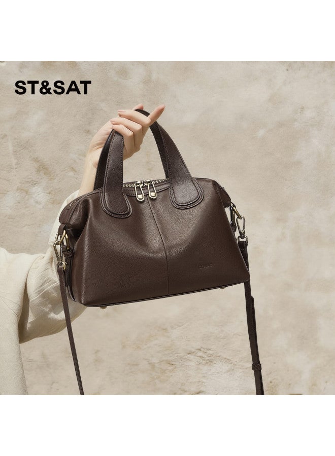 St&sat Women's Large Capacity Cowhide Commuter Shoulder Crossbody Handheld Boston Pillow Bag Birthday Gift - Image 3