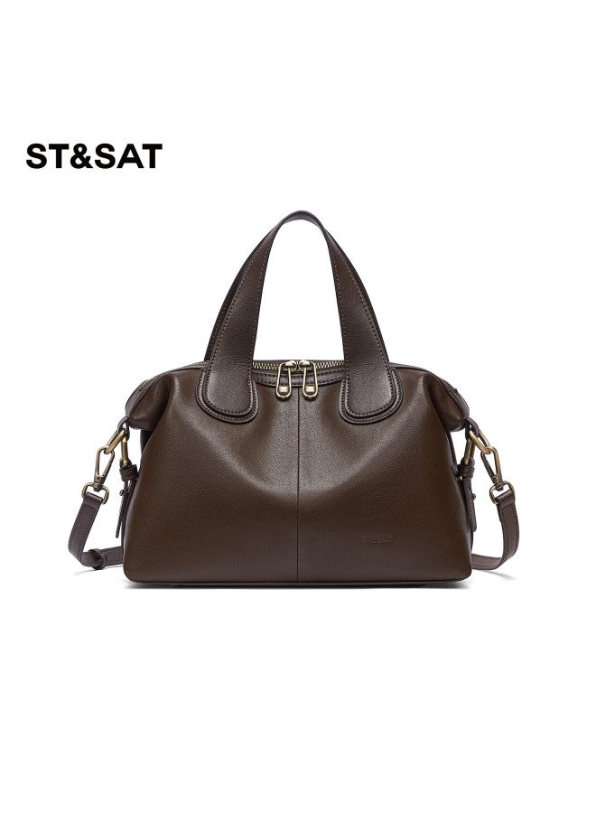 St&sat Women's Large Capacity Cowhide Commuter Shoulder Crossbody Handheld Boston Pillow Bag Birthday Gift - Image 4