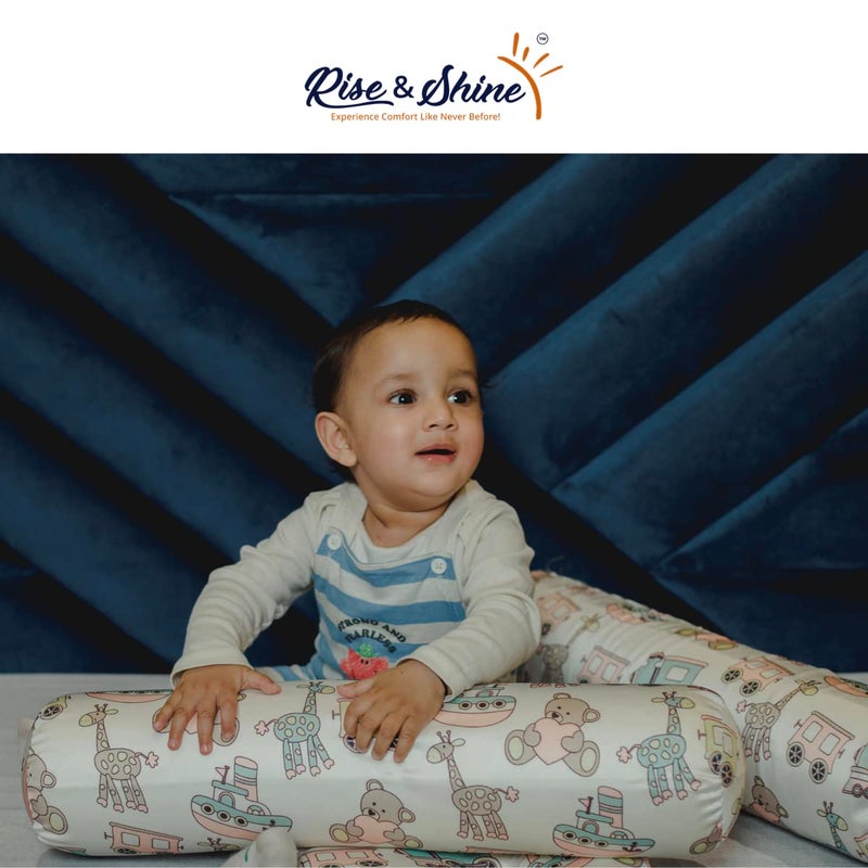 Rise & Shine Memory Foam Baby Bolster Pillow Cushion with Washable Outer Cover - (22x5) White - Set of 2 - Image 3