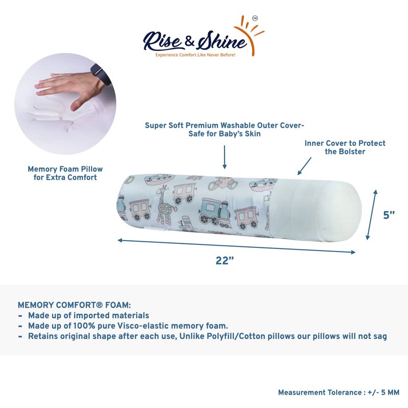 Rise & Shine Memory Foam Baby Bolster Pillow Cushion with Washable Outer Cover - (22x5) White - Set of 2 - Image 2