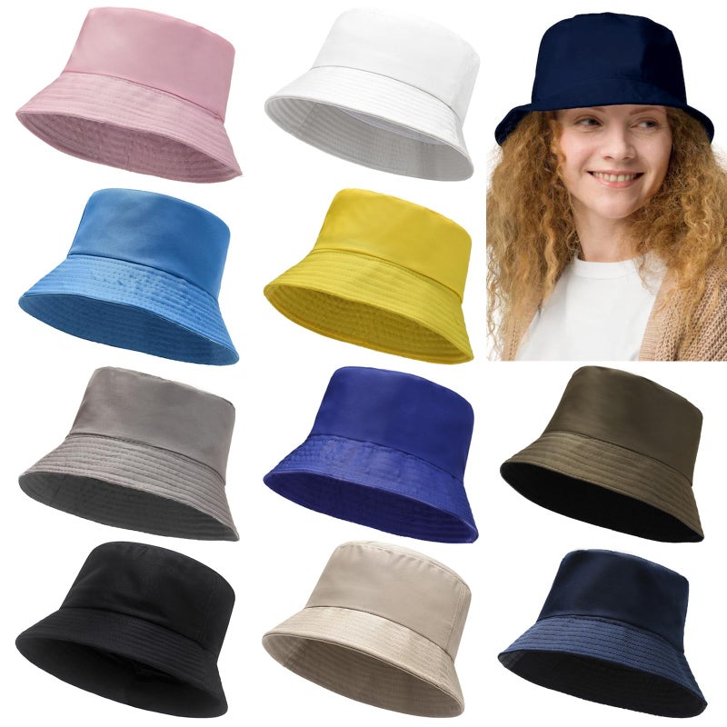 Tergy 10 Pieces Bucket Hat Foldable Summer Sun Hat Travel Beach Fishing Hat Outdoor Bucket Cap for Women Men Multicolor - Image 1