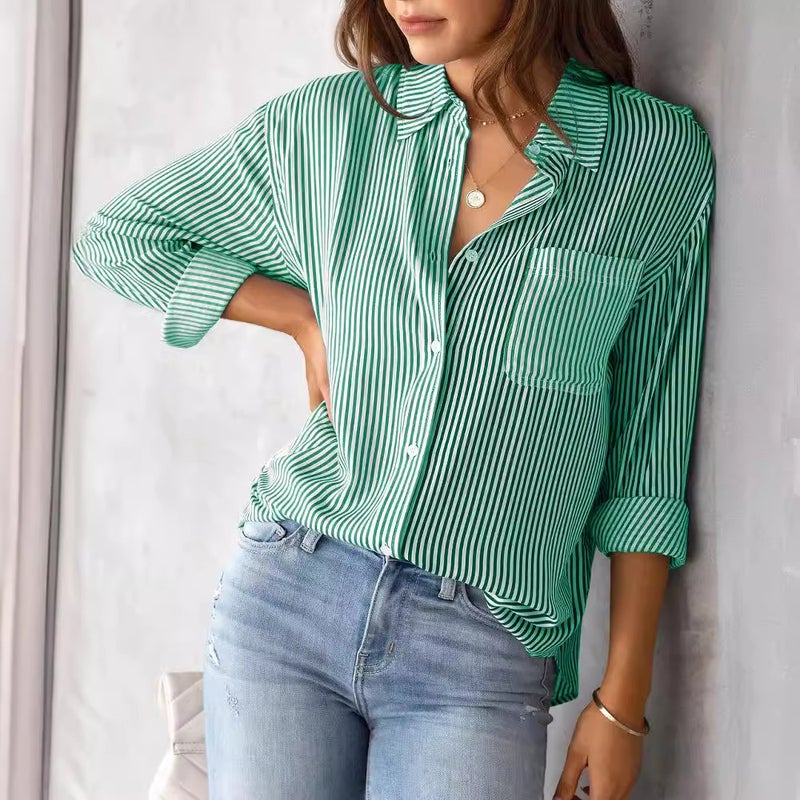 Women's Casual Long Sleeve Striped Blouse - Image 3