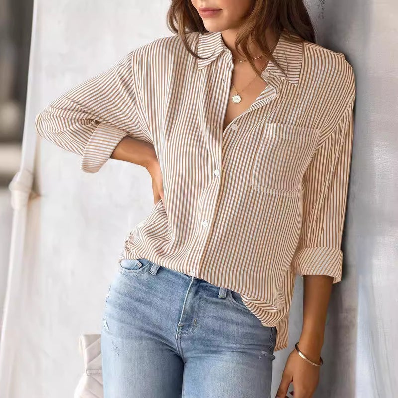 Women's Casual Long Sleeve Striped Blouse - Image 4