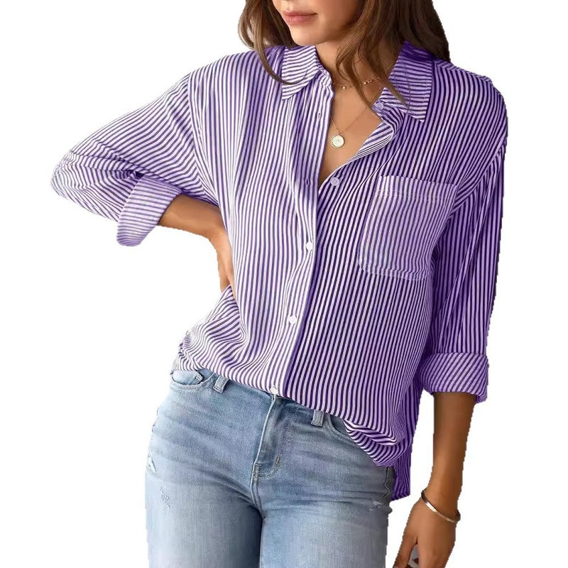 Women's Casual Long Sleeve Striped Blouse - Image 5