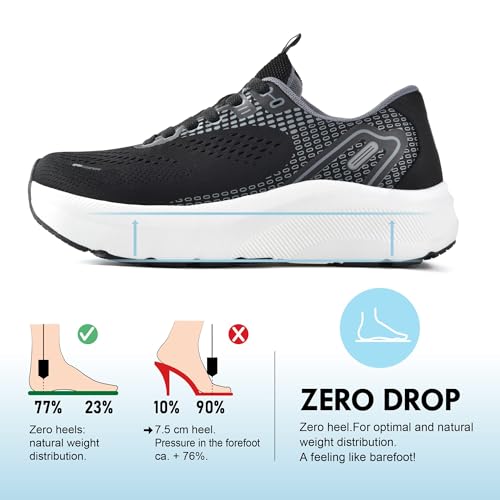 JACKSHIBO Wide Toe Box Shoes Women Arch Support Wide Sneakers for Running Walking Athletic Tennis Orthopedic Plantar Fasciitis Workout with Thick Cushion Zero Drop Sole Width Shoes Black/White - Image 3
