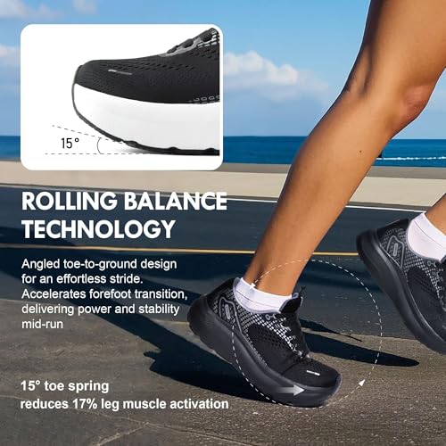 JACKSHIBO Wide Toe Box Shoes Women Arch Support Wide Sneakers for Running Walking Athletic Tennis Orthopedic Plantar Fasciitis Workout with Thick Cushion Zero Drop Sole Width Shoes Black/White - Image 5