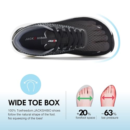 JACKSHIBO Wide Toe Box Shoes Women Arch Support Wide Sneakers for Running Walking Athletic Tennis Orthopedic Plantar Fasciitis Workout with Thick Cushion Zero Drop Sole Width Shoes Black/White - Image 2