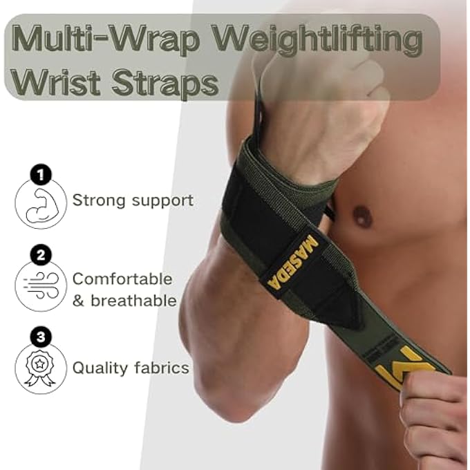Maseda Premium Weightlifting Wrist Wraps Professional Quality Wrists Support With Thumb Loop 2 Pack Wrists Compression Strap For Weightlifting Wrist Support For Powerlifting Fitness Adjustable Green - Image 3
