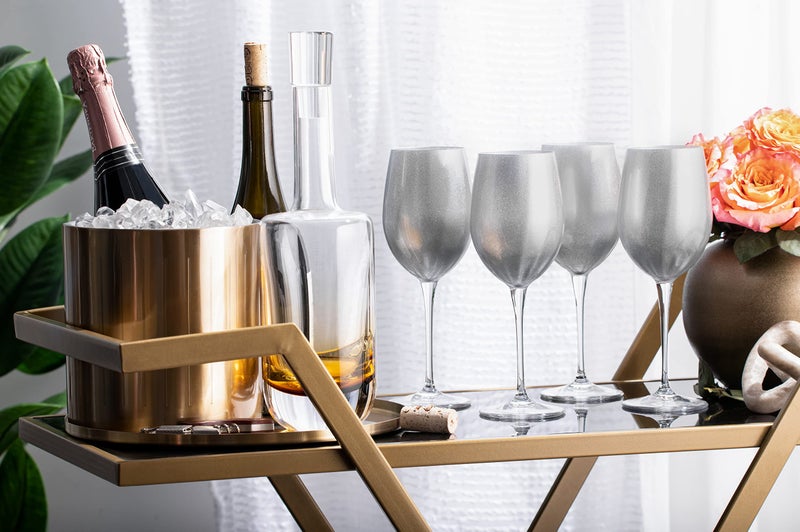 Barski Goblet, Red Wine Glass, Water Glass, Glass is Decorated in Silver, Stemmed Glasses, Set of 6 Goblets, 18 oz, Made in Europe - Image 4