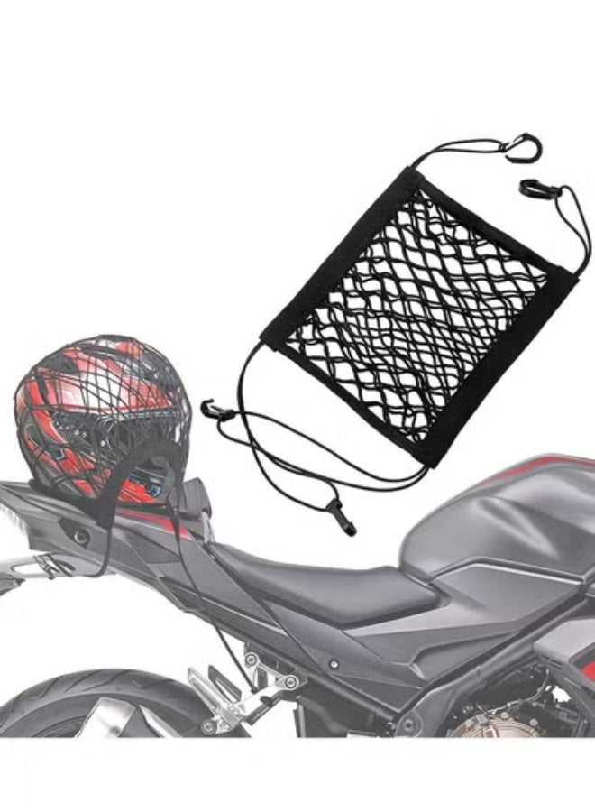 COYO Upgrade Cargo Net for Motorcycle Helmet Storage, High-Elastic Double Layer Bungee Net with 4 Strong Hooks, Luggage Strap Rack Expansion Organizer Net Pocket for Motorbike Trike Cycle - Image 1