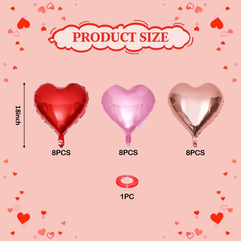 Froova Heart Balloons 24 Pcs 18 Inch Valentines Day Balloons Red Pink Rose Gold Heart Shaped Mylar Balloon for Girls Women Anniversary Sweet Valentine Day Romantic Decorations Special Night Party - Image 2