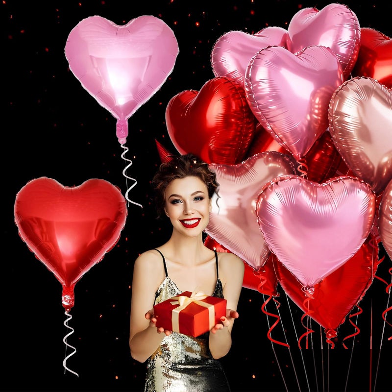 Froova Heart Balloons 24 Pcs 18 Inch Valentines Day Balloons Red Pink Rose Gold Heart Shaped Mylar Balloon for Girls Women Anniversary Sweet Valentine Day Romantic Decorations Special Night Party - Image 4