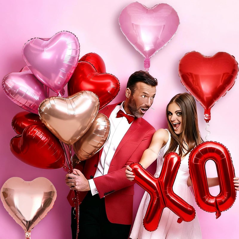 Froova Heart Balloons 24 Pcs 18 Inch Valentines Day Balloons Red Pink Rose Gold Heart Shaped Mylar Balloon for Girls Women Anniversary Sweet Valentine Day Romantic Decorations Special Night Party - Image 5