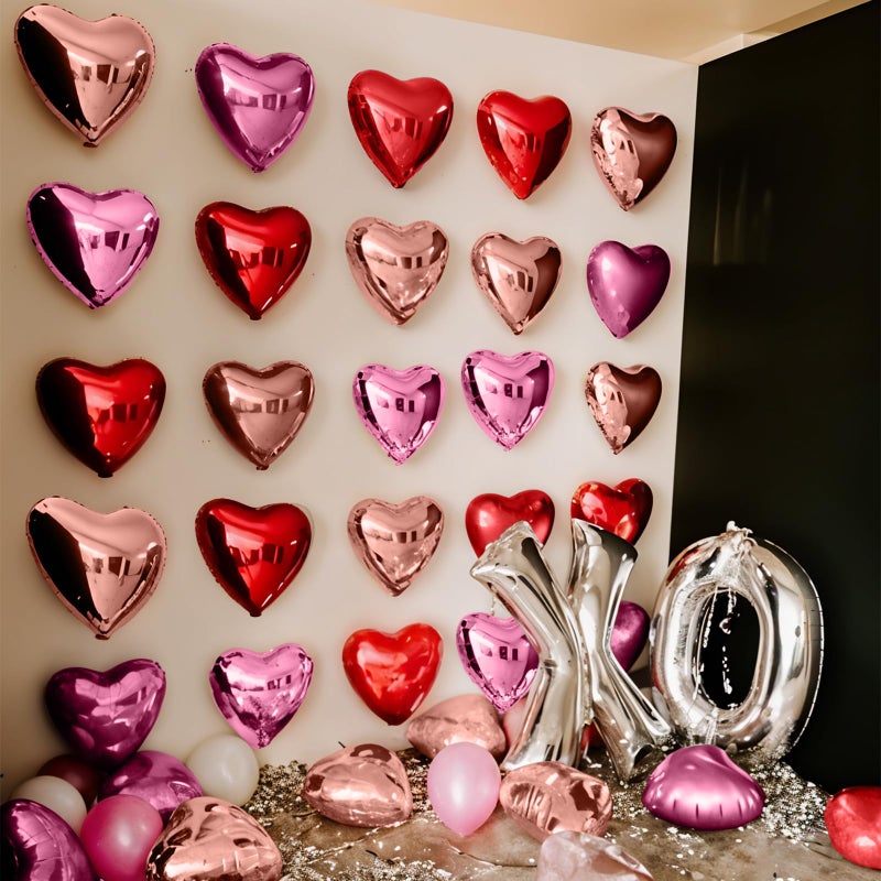 Froova Heart Balloons 24 Pcs 18 Inch Valentines Day Balloons Red Pink Rose Gold Heart Shaped Mylar Balloon for Girls Women Anniversary Sweet Valentine Day Romantic Decorations Special Night Party - Image 3