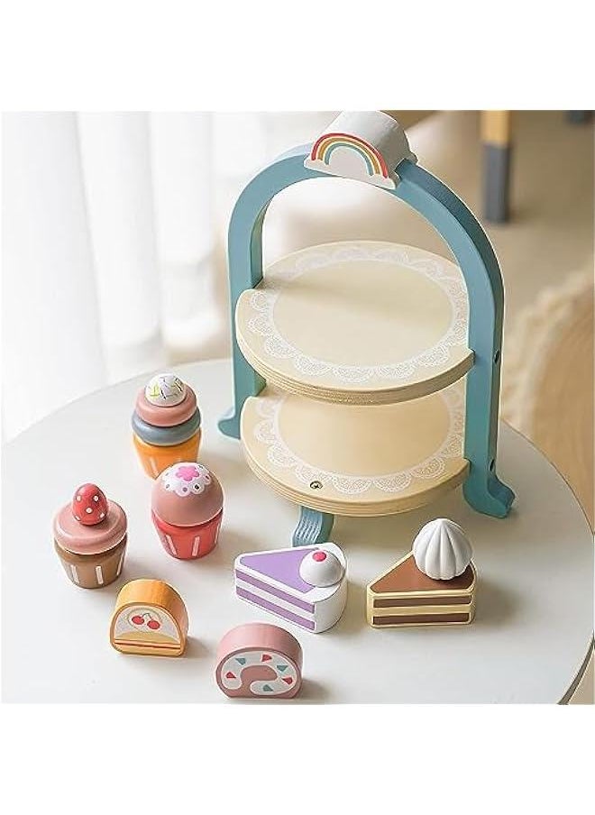 HOOKOR Wooden Dessert Cake Play Food Set Toys, Pretend Play Kids Tea Party Set for Little Girls Toddlers, Montessori Wooden Play Kitchen Accessories Sets for Kids (Dessert Set)  - Image 5