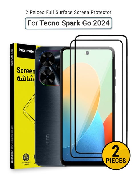 2 Pieces Tecno Spark Go 2024 Screen Protector – Premium Edge to Edge Tempered Glass, High Transparency, Delicate Touch, Anti-Explosion, Smooth Arc Edges, Easy Installation