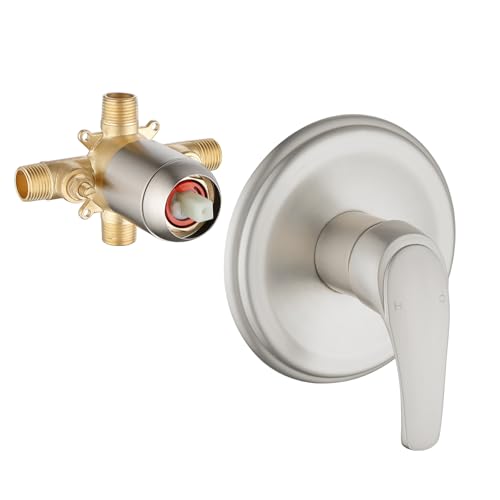 SHAMANDA Wall Mount RoughIn Valve Shower Valves Shower Faucet Bathroom Trim Kit Single Handle Tub Shower Valve Mixer Brushed Nickel - Image 1