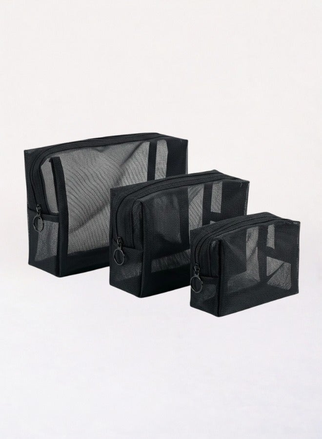 OstWony 3 Pieces Mesh Makeup Bags Mesh Cosmetic Bag Portable Travel Organizing Zipper Pouch Toiletries Makeup Pouches for Home Office Travel Accessories - Image 1