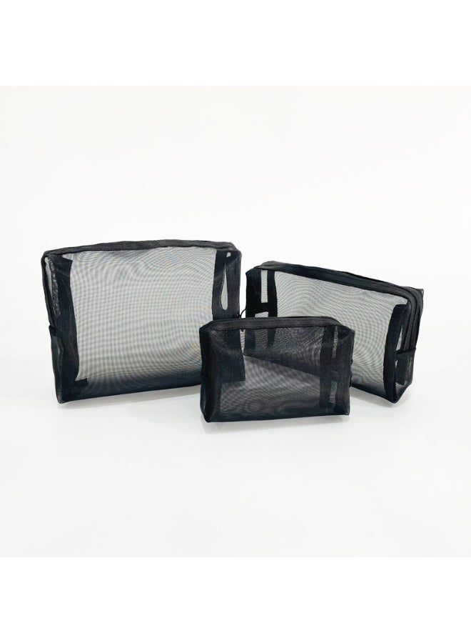 OstWony 3 Pieces Mesh Makeup Bags Mesh Cosmetic Bag Portable Travel Organizing Zipper Pouch Toiletries Makeup Pouches for Home Office Travel Accessories - Image 3