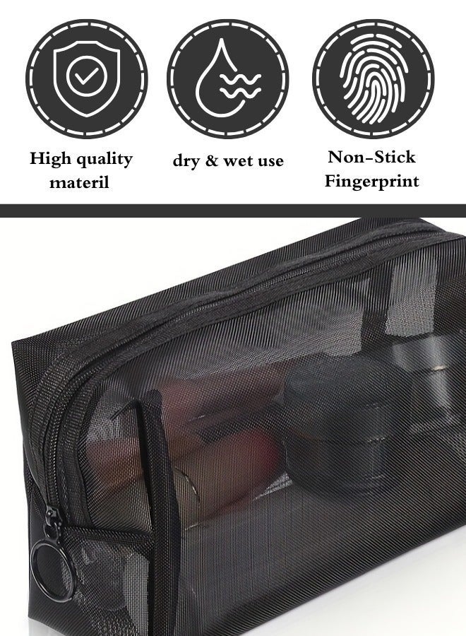 OstWony 3 Pieces Mesh Makeup Bags Mesh Cosmetic Bag Portable Travel Organizing Zipper Pouch Toiletries Makeup Pouches for Home Office Travel Accessories - Image 2