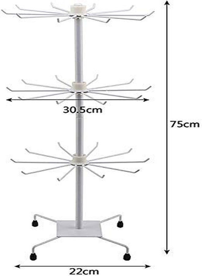 Wisely حامل مجوهرات معدني دوار ثلاثي الطبقات من وايزلي، مناسب لعرض السلاسل والأقراط والأساور والقلائد في المتاجر (أبيض) - Image 3