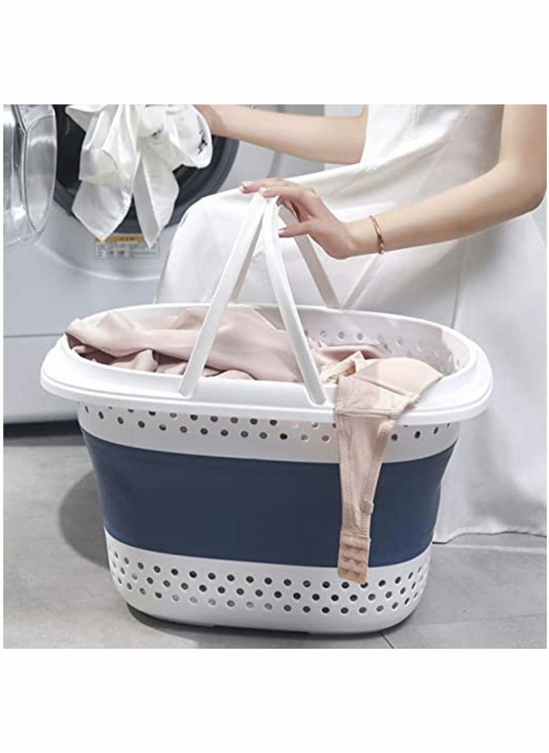 HomarKet - Blue Laundry Hamper, Collapsible Handled Plastic Laundry Basket, Foldable Pop-Up Storage Container/Organizer - Image 1