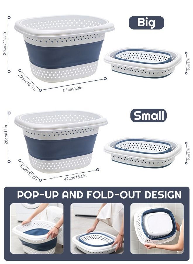 HomarKet - Blue Laundry Hamper, Collapsible Handled Plastic Laundry Basket, Foldable Pop-Up Storage Container/Organizer - Image 1