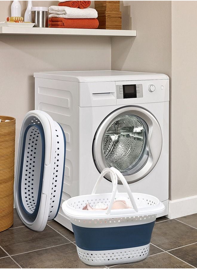 HomarKet - Blue Laundry Hamper, Collapsible Handled Plastic Laundry Basket, Foldable Pop-Up Storage Container/Organizer - Image 1